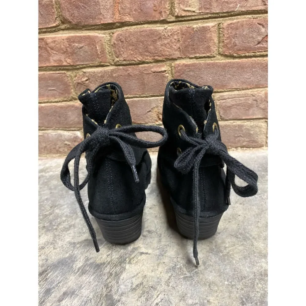 Fly London Black Leather - Suede Yama Wedge Ankle Bootie